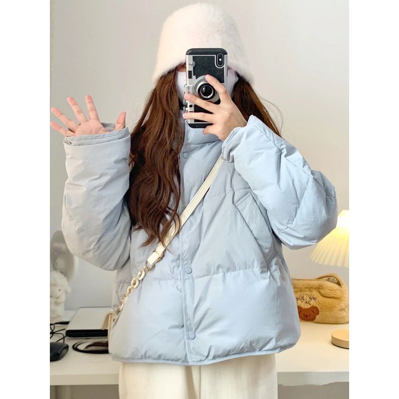 休闲百搭秋冬轻薄时尚小众奶蓝色羽绒服女短款2023年韩版设计鸭