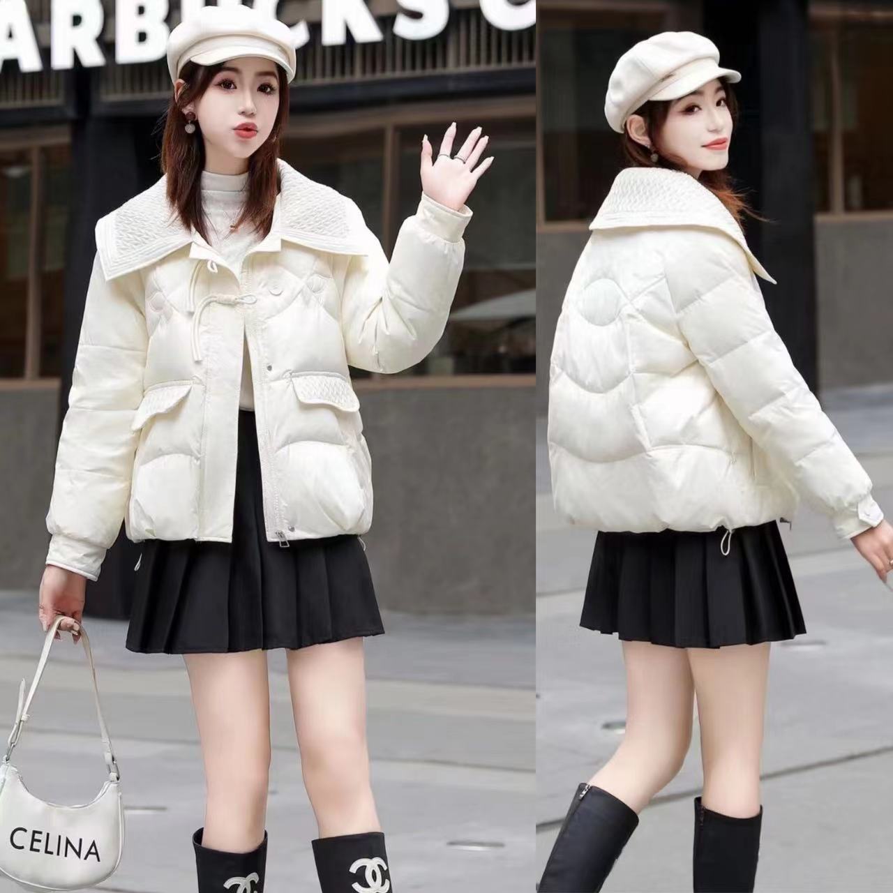 小个子网红百搭2023冬季大翻领羽绒服女短款韩版白鸭绒保暖女士