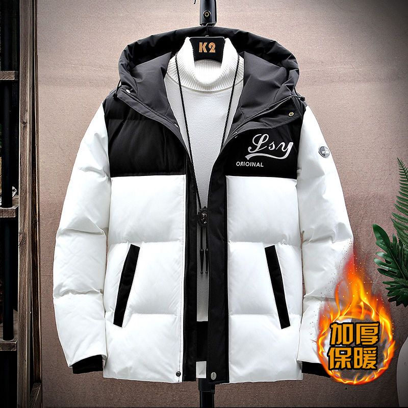 保暖加绒高档羽绒棉服加大码男冬季装韩版修身连帽厚拼接短款棉衣