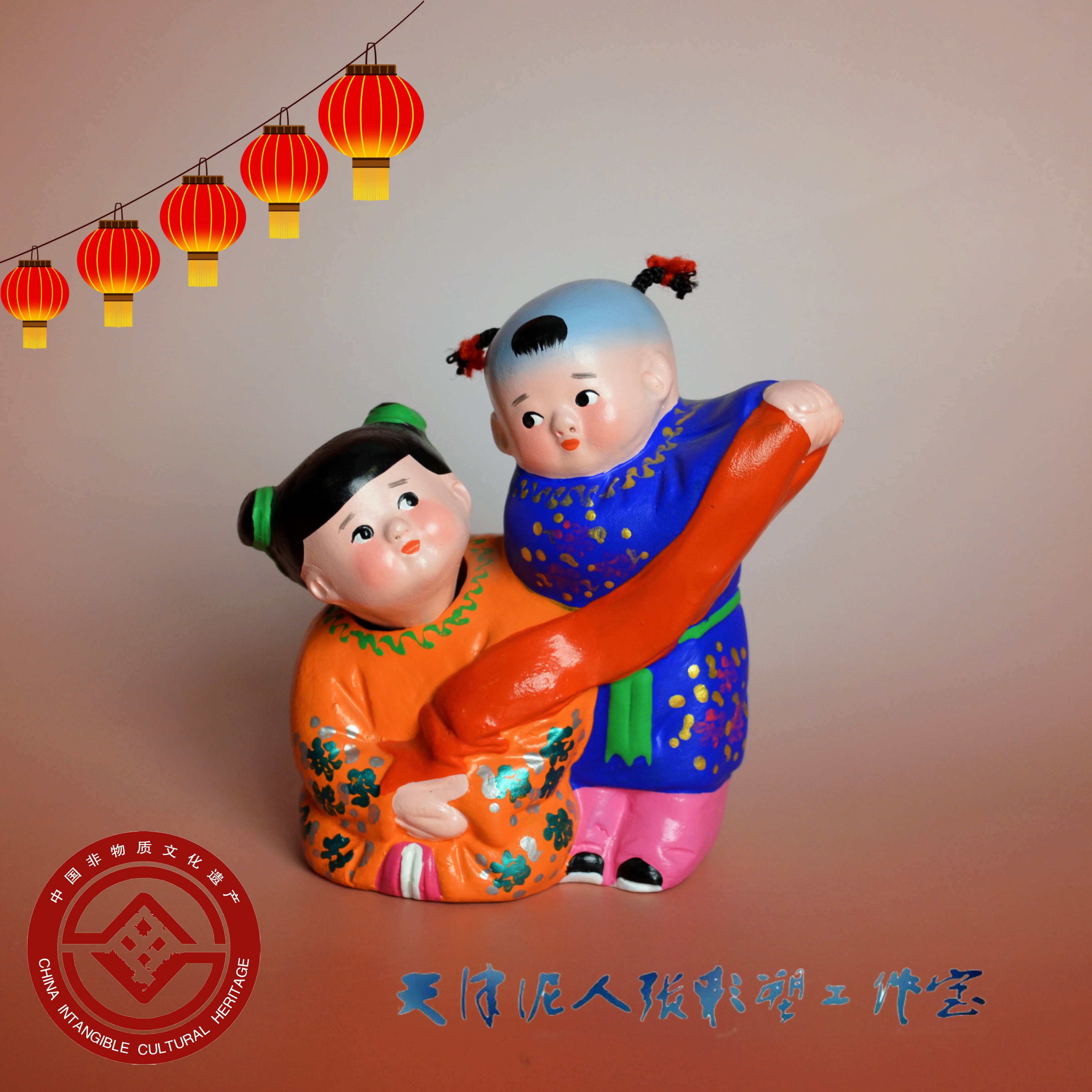 带子天津泥人张彩塑工作室摆件礼物非遗手工艺品