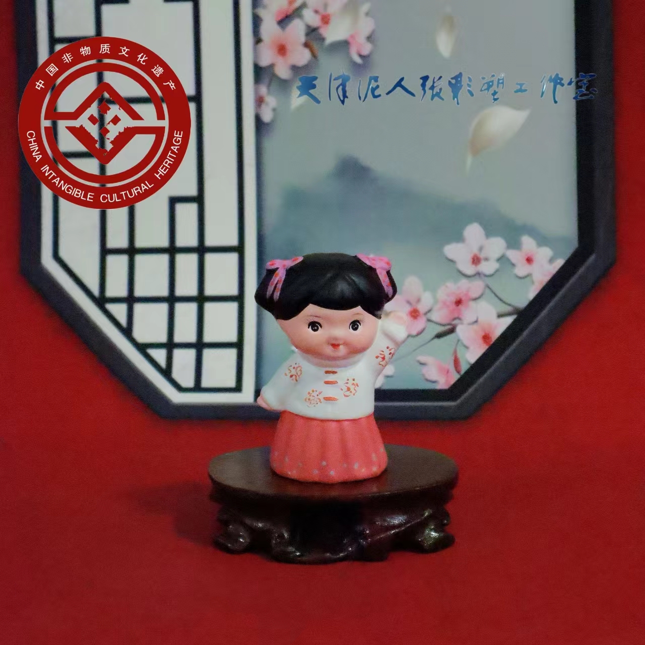 汉服女孩（6#）天津泥人张彩塑工作室摆件礼物非遗手工艺品