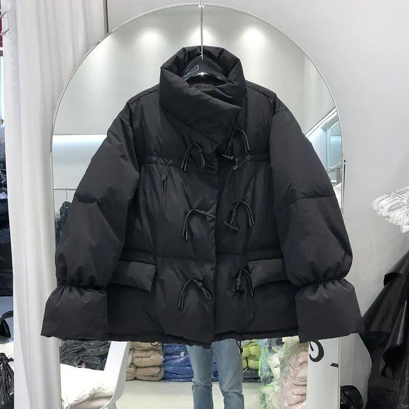 羽绒衣棉衣韩系宽松牛角扣羽服女短款新款韩版宽松衣面包服外套潮
