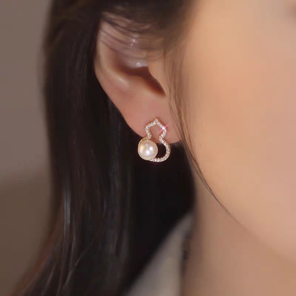 葫芦天然淡水珍珠无痛硅胶耳夹无耳洞女复古气质高级感耳钉耳饰女