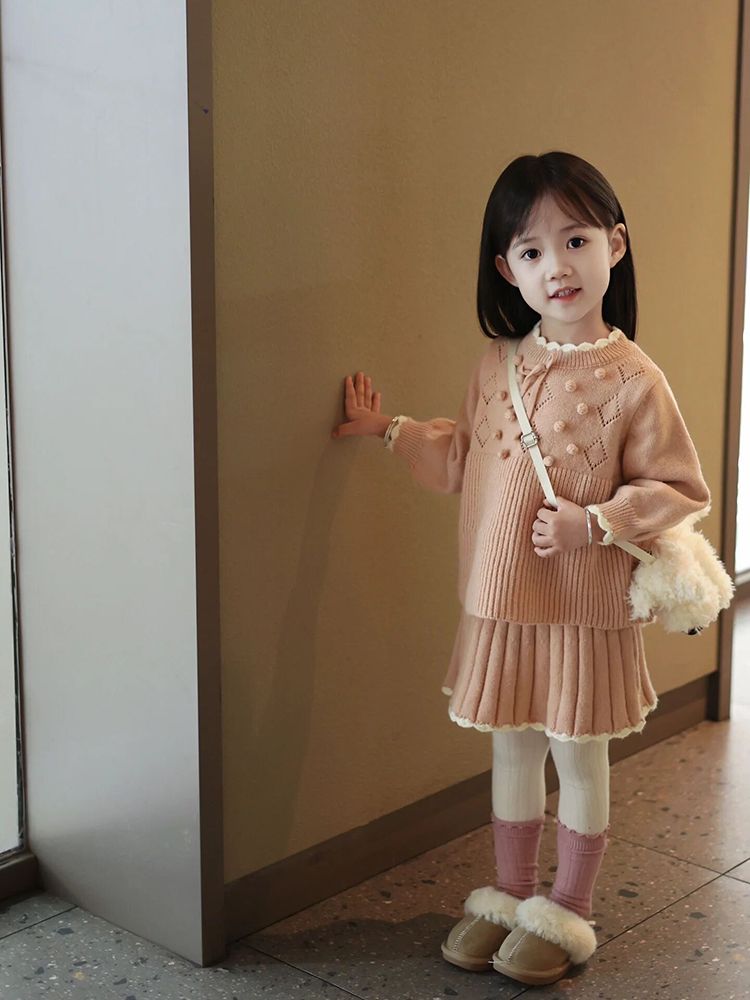 【小扬哥推荐】2023秋冬新款韩版女童小香风蝴蝶结毛衣女宝宝可爱
