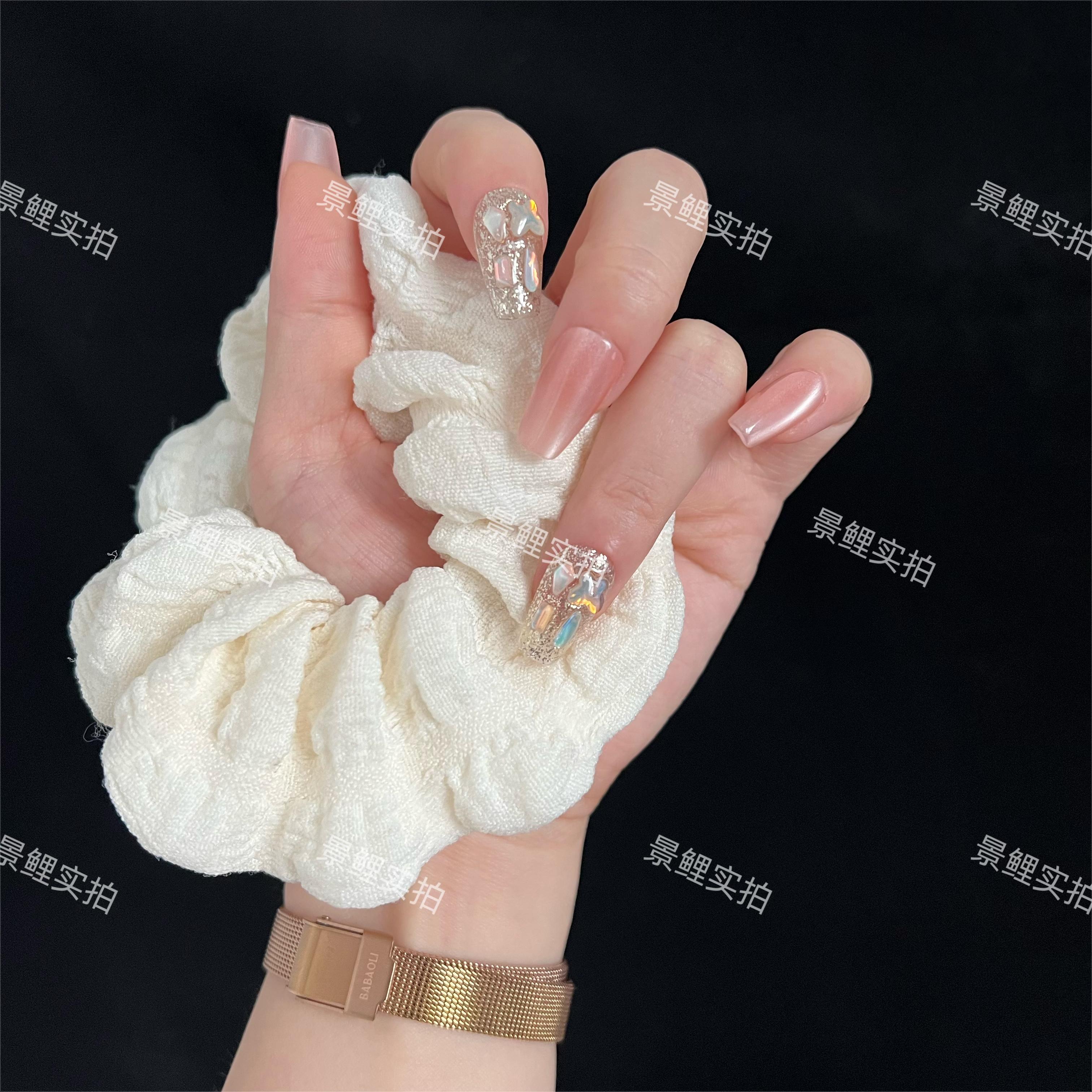 【茉莉冰茶】景鲤实拍纯手工裸色渐变猫眼极光晶石超显白轻奢穿戴甲