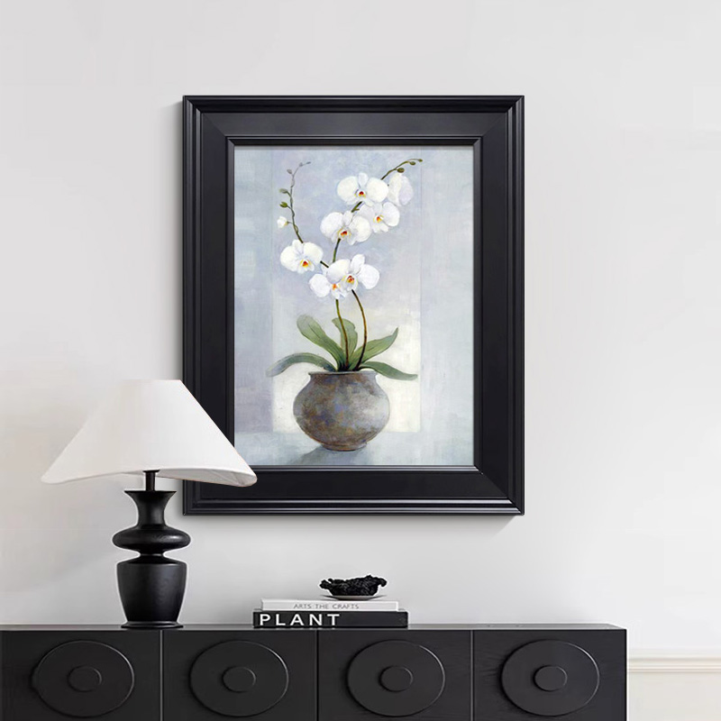 u作【玉蝴蝶】中古风黑白风装饰画新中式玄关客厅餐厅挂画手绘油画