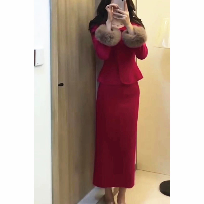 22916大爱美依缘2023秋冬新款小香风修身显瘦两件套洋气女