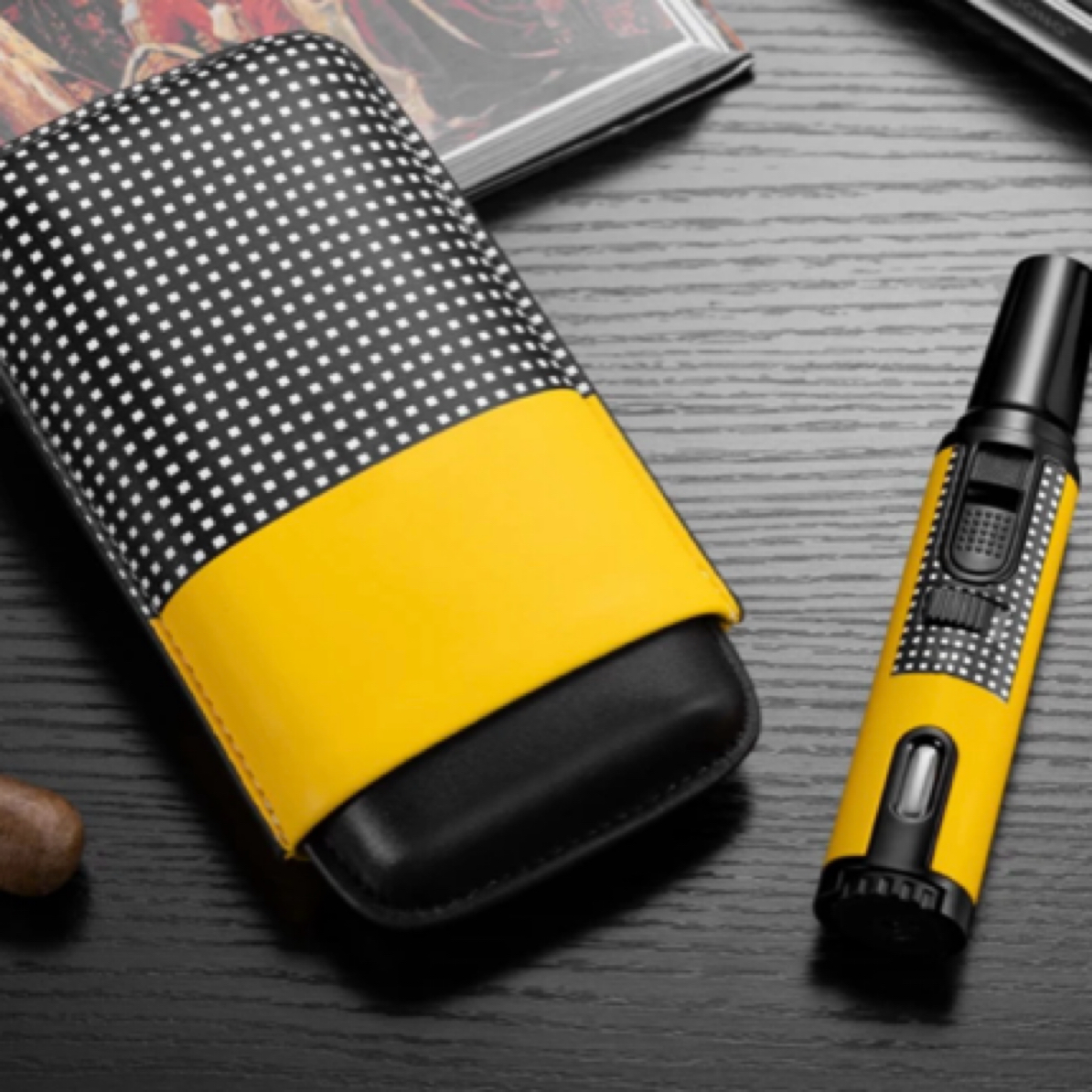 雪茄两件套牛皮革雪茄套单火直冲雪茄 打火机便携式套装CT-24IP