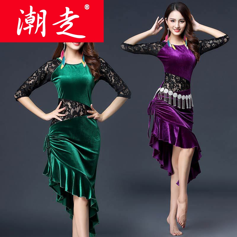 拉丁舞服装女成人拉丁舞连衣裙金丝绒拉丁舞练习练功舞台表演出服