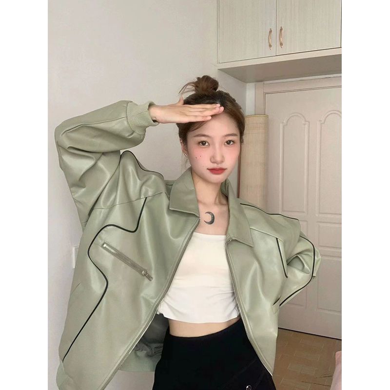 欧美高街hiphop冲锋衣皮外套女ins潮春秋款设计感炸街棒球服上衣