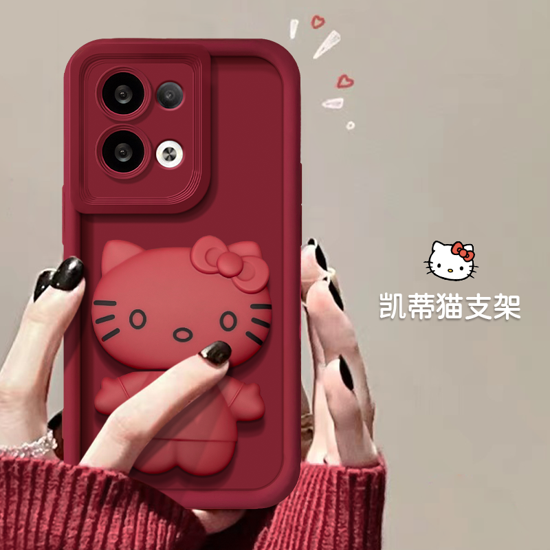 oppo reno8凯蒂猫支架全包相框精孔防摔手机壳网红可爱女