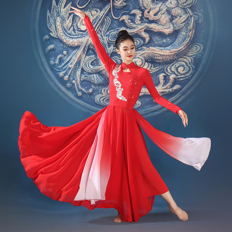 广场舞服装新款套装秋季长袖连衣裙万疆古典民族风舞蹈演出大摆裙