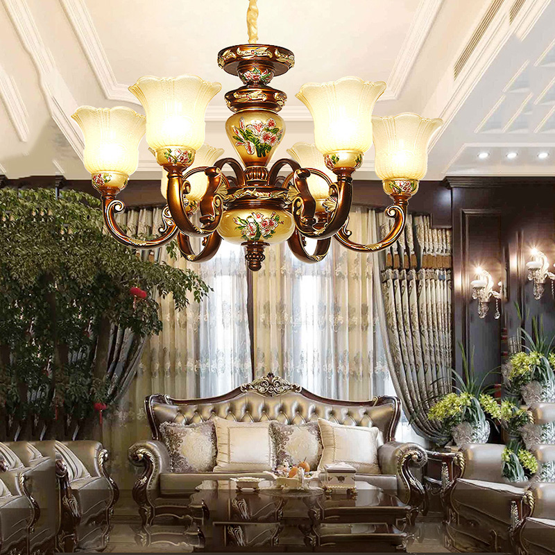 欧式客厅吊灯新款复古餐厅灯高档大气奢华别墅复式楼卧室树脂灯具