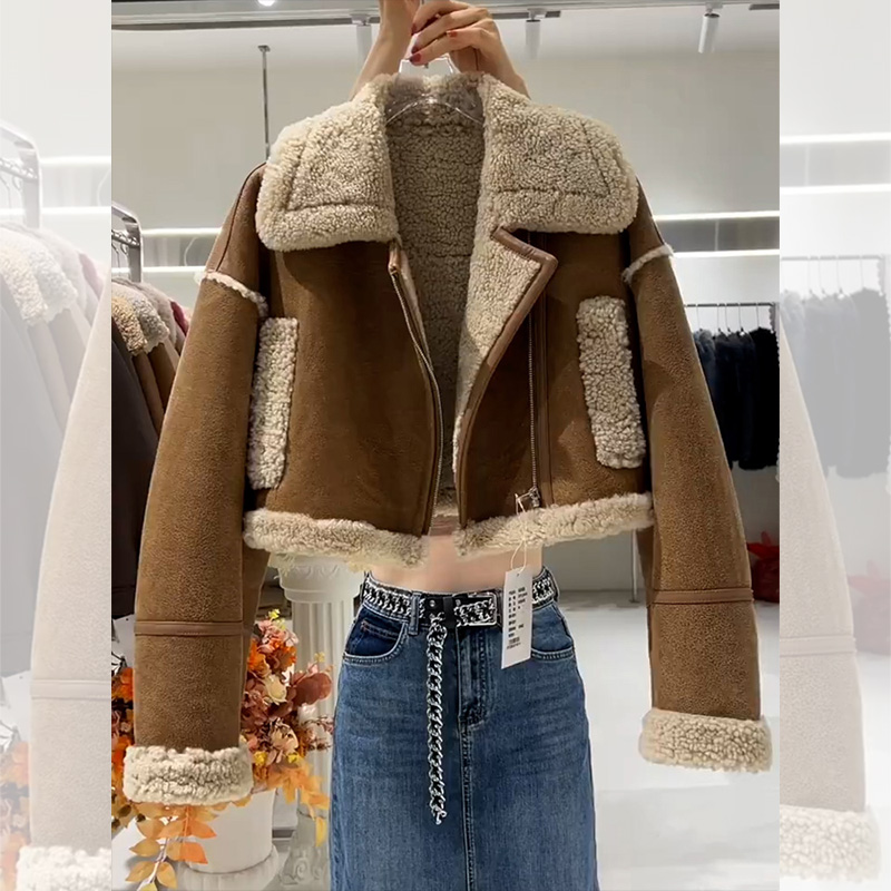 法式小香风加厚羊羔绒皮毛一体保暖短款毛毛外套2023年冬装新款女