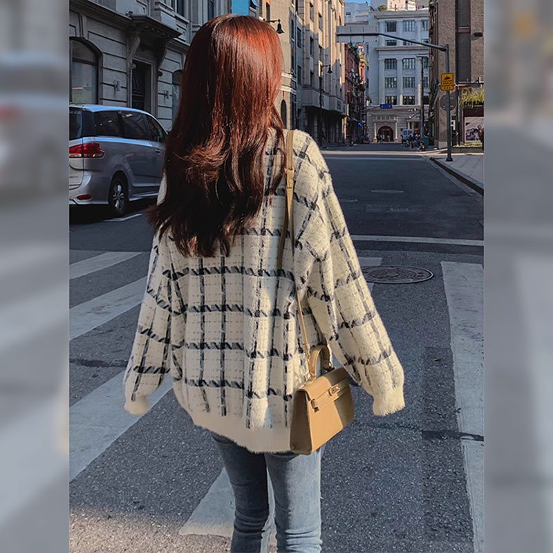 高级感小香风上衣洋气时尚撞色v领针织开衫外套2023年冬装新款女