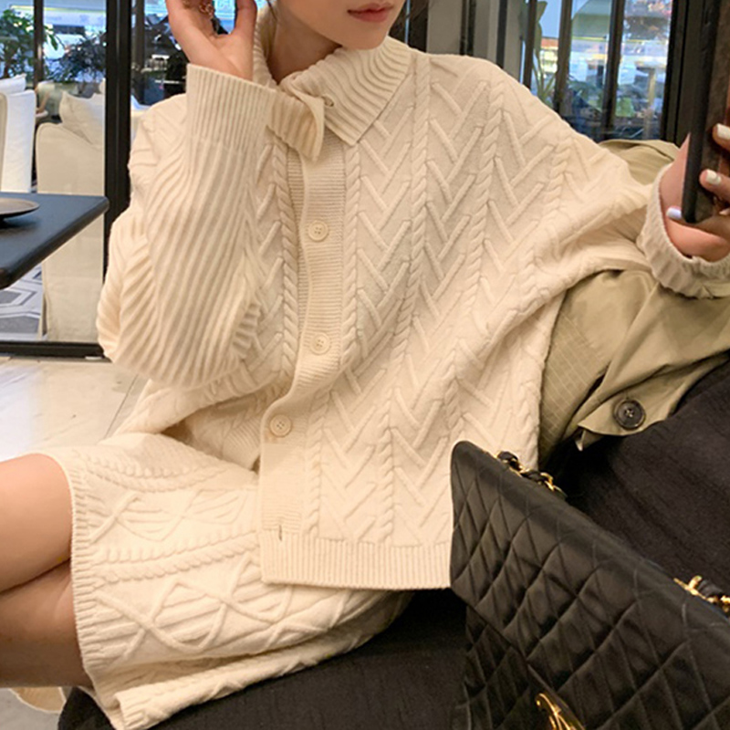 温柔风洋气时尚针织开衫套装百搭半身裙两件套2023年冬季新款女装