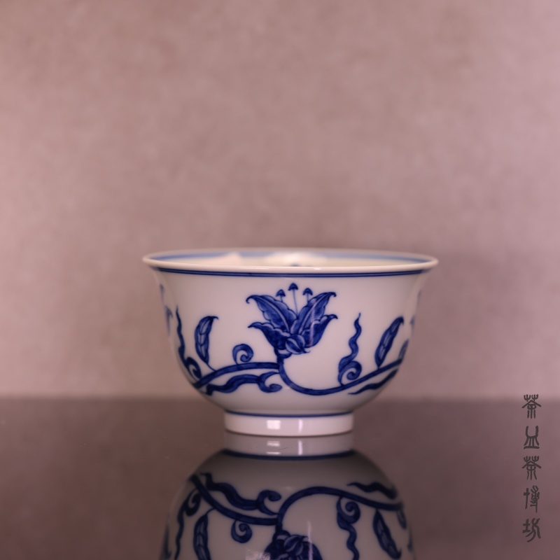 陶隐山房仿明萱草杯陶瓷纯手工主人杯花纹手绘全手工