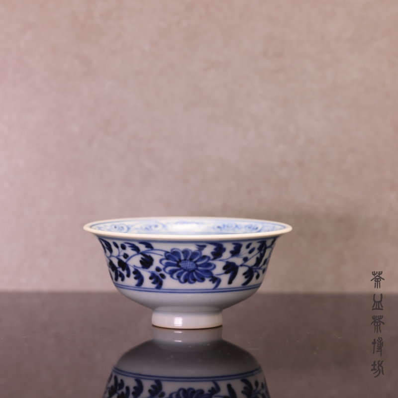 京寰雅景菊花主人杯陶瓷柴窑纯手工手绘缠枝