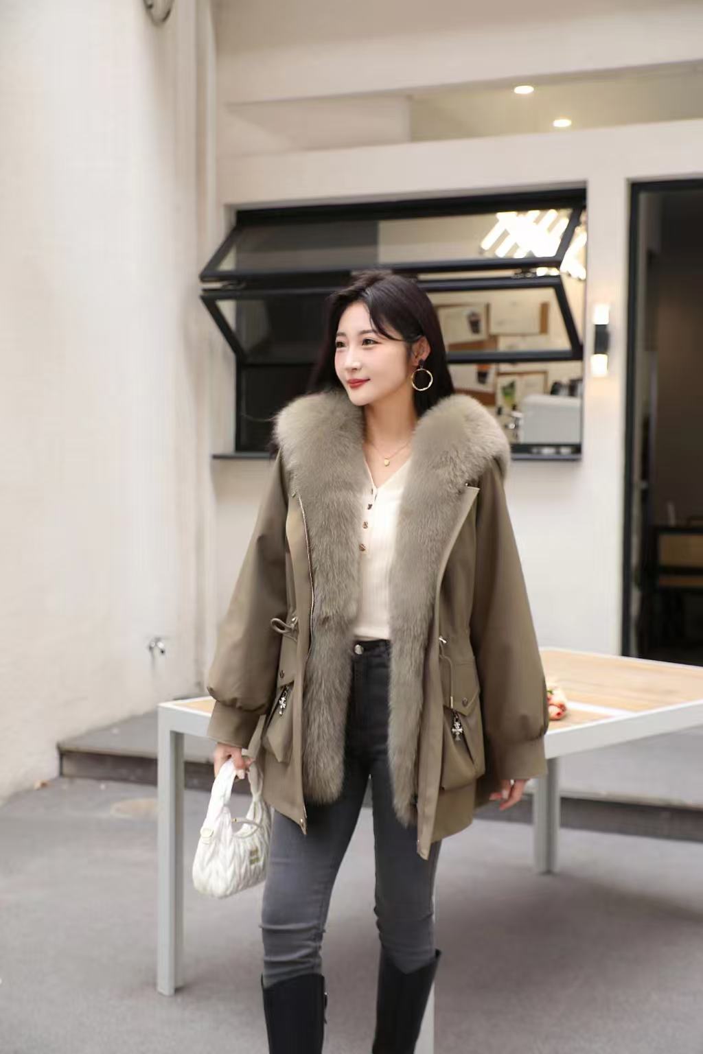 狐狸毛门襟款冬季保暖可拆卸内胆海军领外套