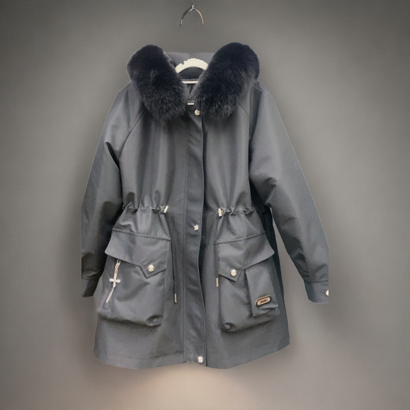 温香玉时尚女士连帽可拆卸保暖外套收腰冬季