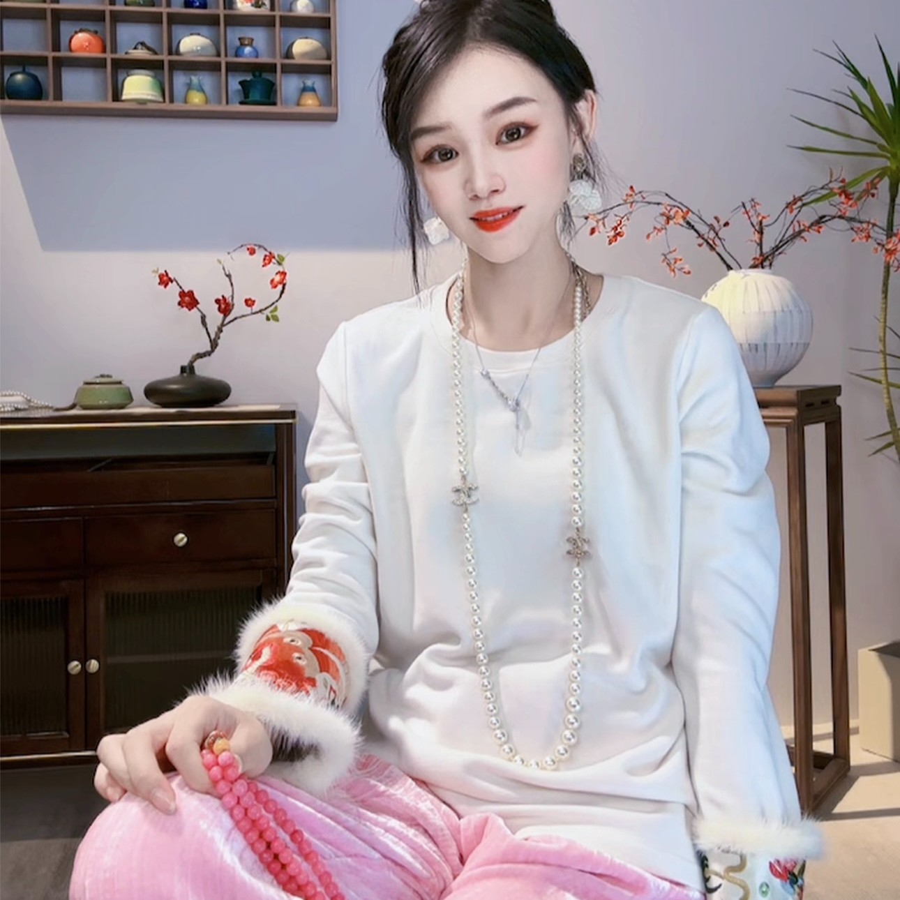 《深圳佐漫》Y1002山岚 新中式袖口刺绣拼接毛毛秋冬气质百搭打底