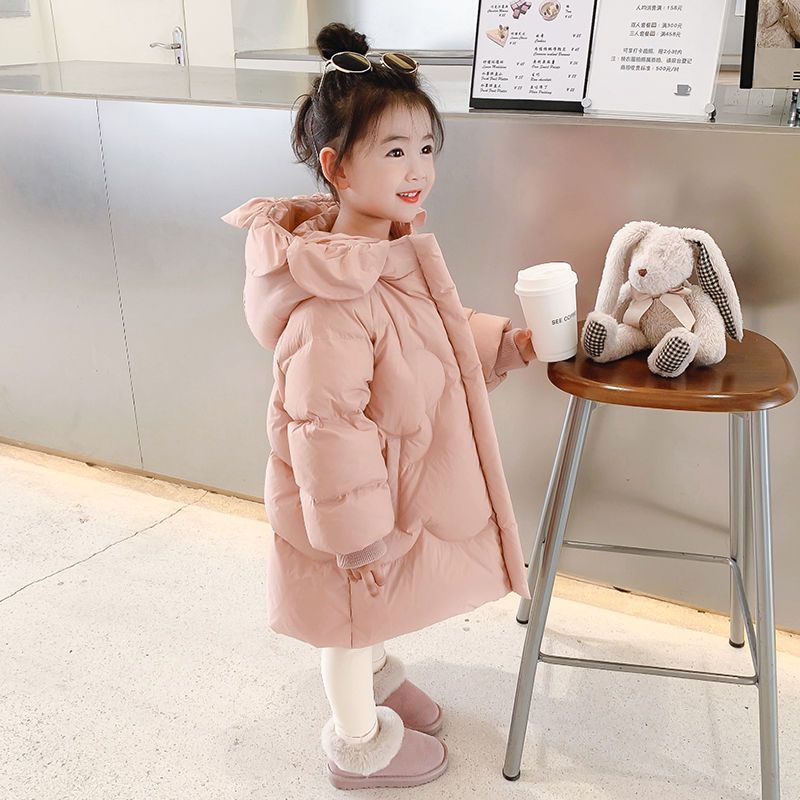 可爱baby巴拉女童羽绒服中长款冬装新款韩版儿童羽绒服宝宝加厚白