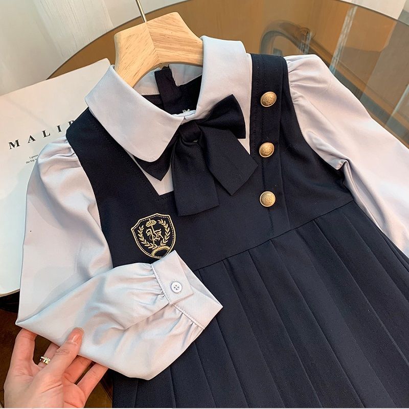 可爱baby女童jk制服英伦风秋季2023新款潮流长袖假两件套装