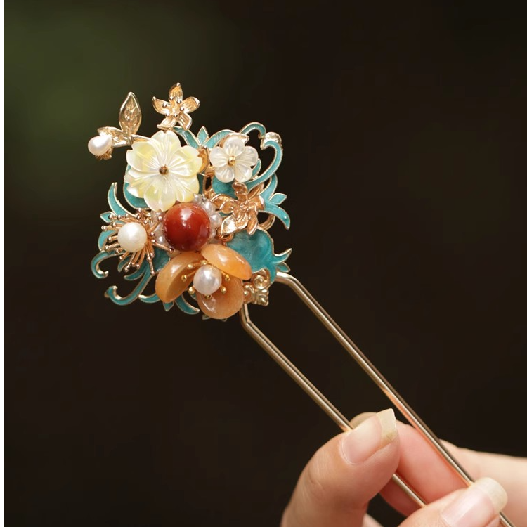 繁花似锦 明清风手工古代发簪簪子 中国风汉服旗袍古装烧蓝头饰钗