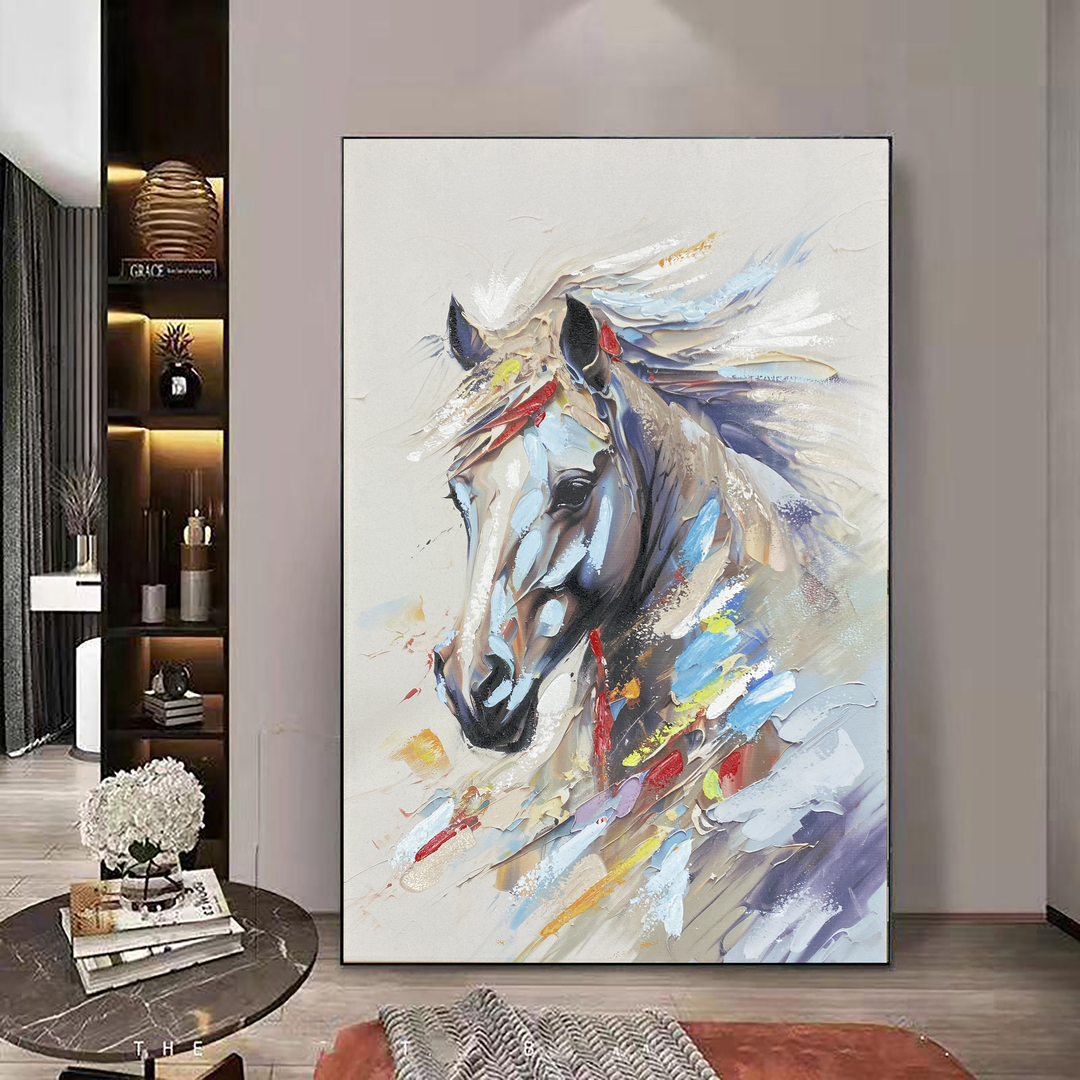 马到成功 |现代轻奢纯客厅玄关装饰画手工砂岩添笔画沙发墙