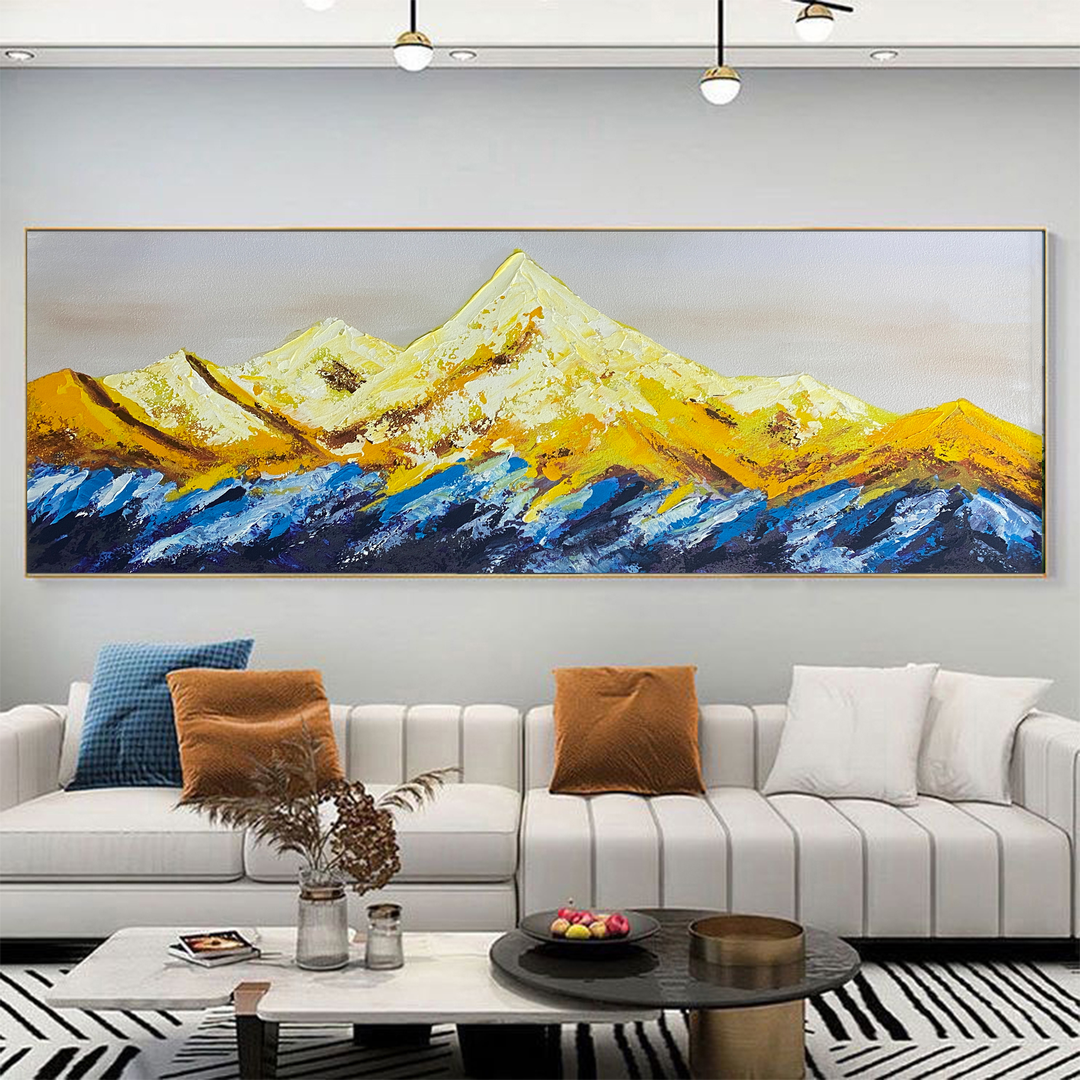 背靠金山 | 高级客厅沙发手工油画铝合金沙发背景墙