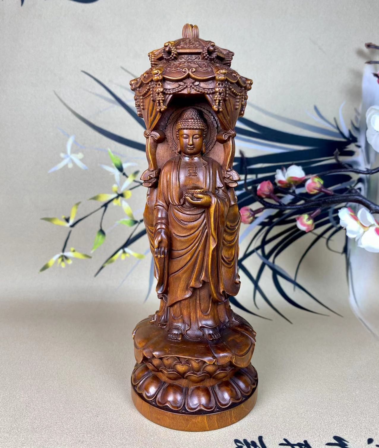 小叶黄杨木仿古（西方三圣佛塔）高度20非遗文化工艺佛像雕刻