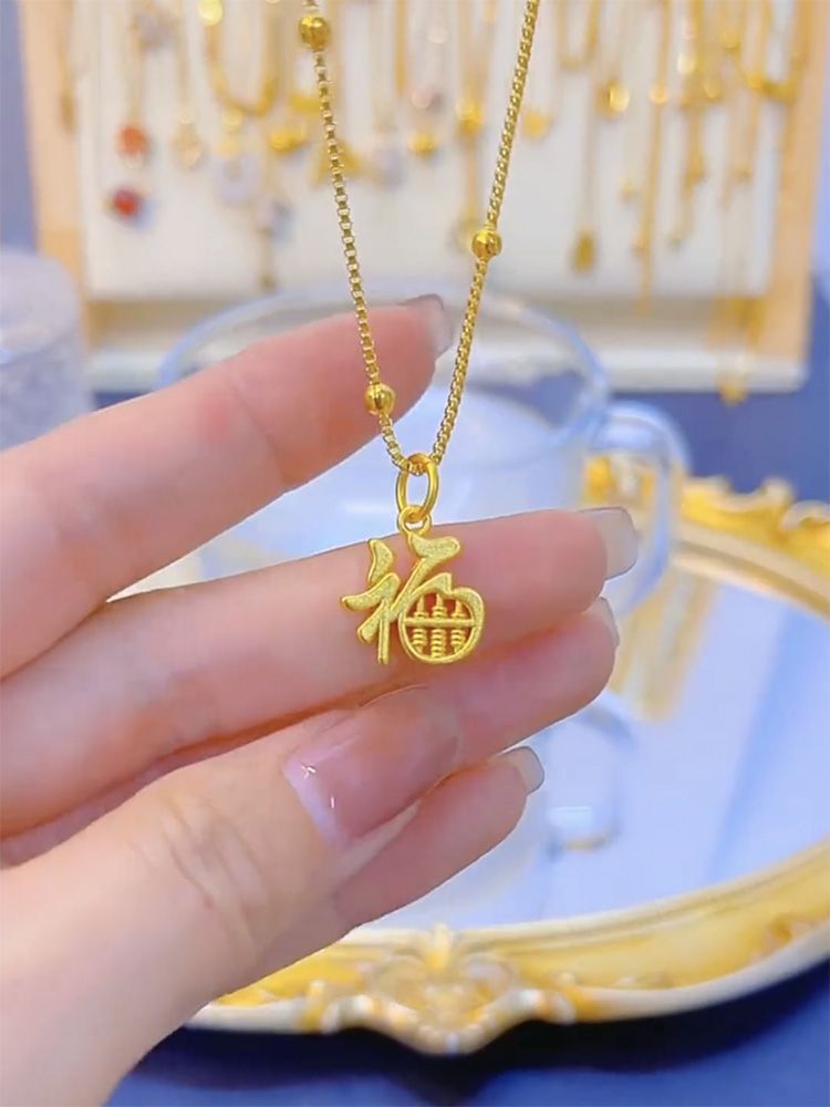 铜合金项链 算盘福字轻奢小众百搭项链吊坠