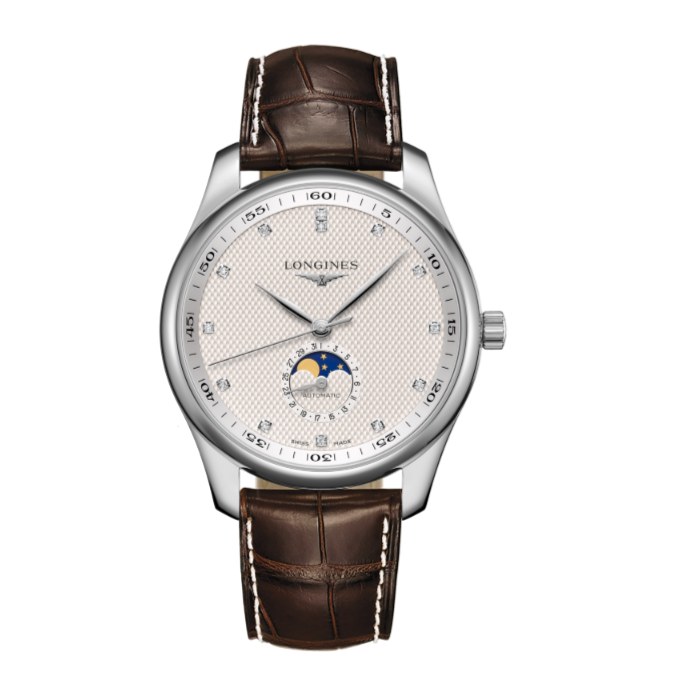99新 Longines/浪琴 L2.909.4.77.3/四针月相皮带原镶钻/表径40