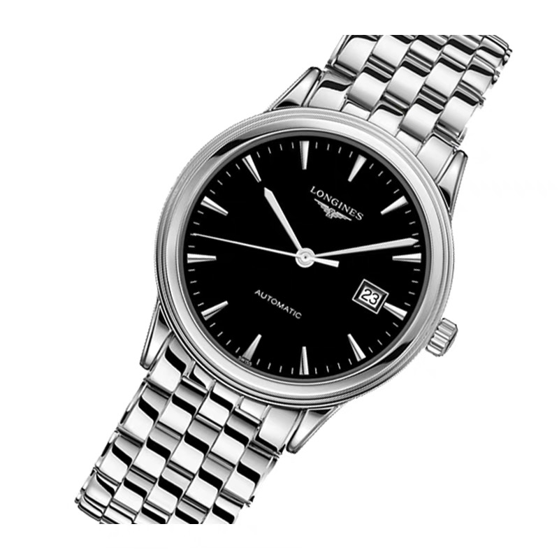 99新 Longines/浪琴 浪琴 L4.974.4.52.6/黑钢条刻军旗/表径38.5