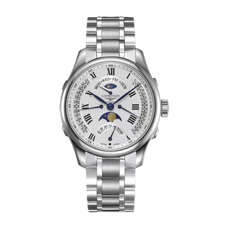 99新 Longines/浪琴 L2.739.4.71.6/飞返逆跳月相/表径44