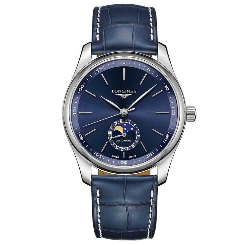 99新 Longines/浪琴 L2.919.4.92.0/条丁蓝四针月相皮带/表径42