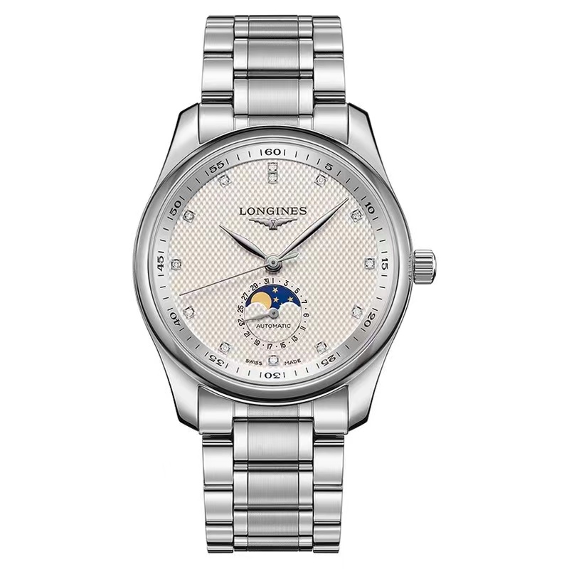 99新 Longines/浪琴  L2.909.4.77.6/四针月相原镶钻/表径40后配