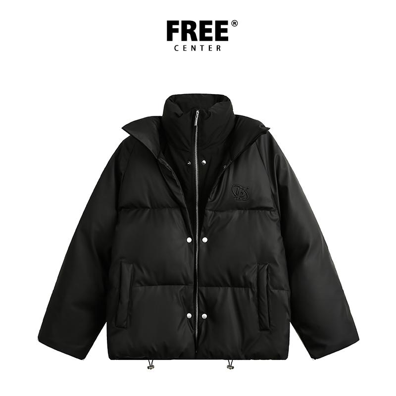Free Center小众假两件棉服外套男女款宽松高街国潮加厚冬季棉袄
