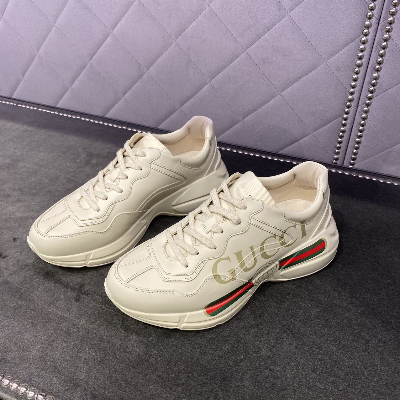 全新未使用 GUCCI/古驰 经典款老爹鞋/情侣款条纹腰带印花运动鞋/