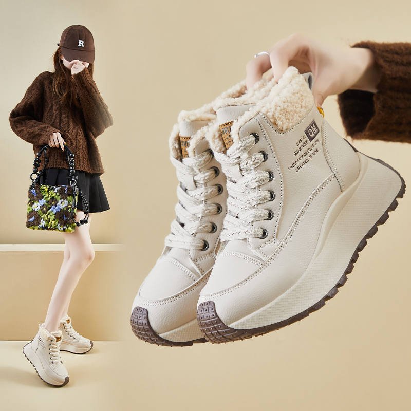 2025冬季高帮加绒老爹鞋新款韩版ins女学生厚底增高休闲保暖