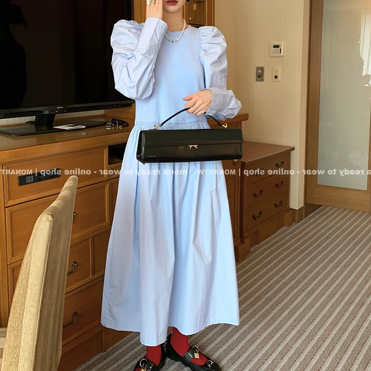  法式茶歇 高级感羊腿袖长裙连衣裙女小个子 2024春秋新款