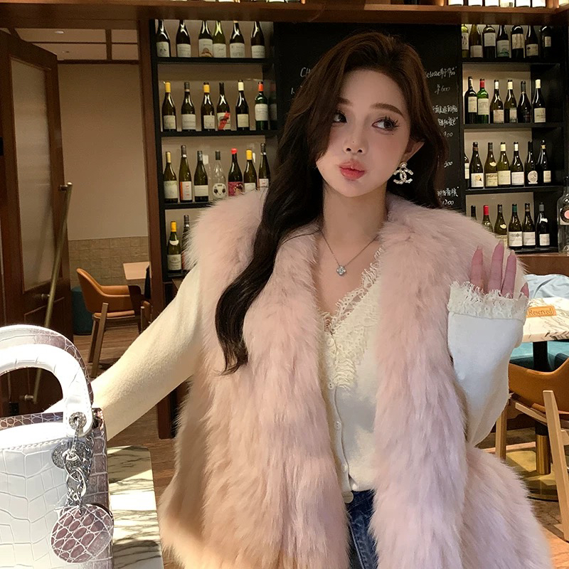 网红同款狐狸毛双面编织阔版马甲女洋气时尚年轻款皮草外套