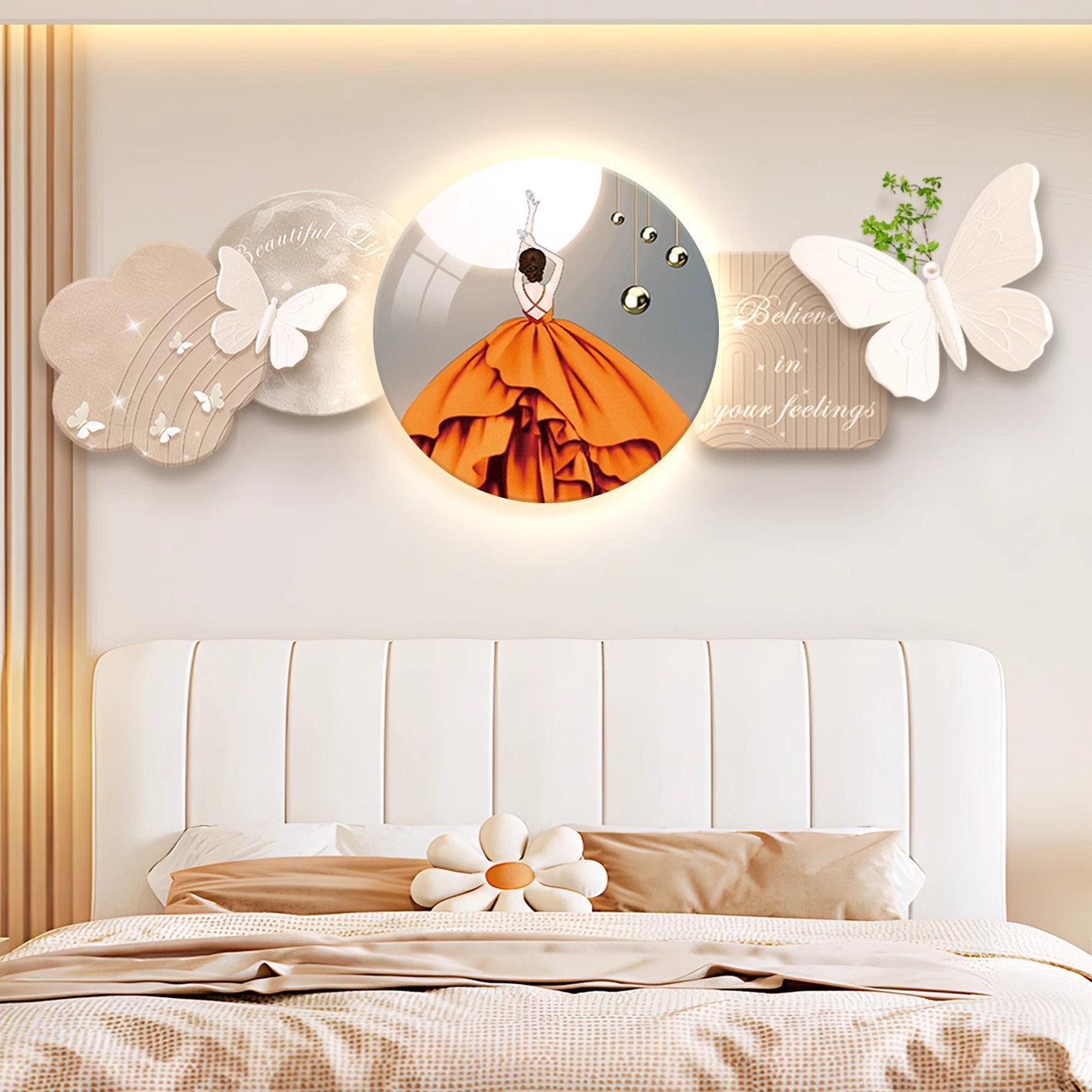  LED带灯画卧室床头装饰画轻奢高级感主卧房间背景墙挂画新款壁画