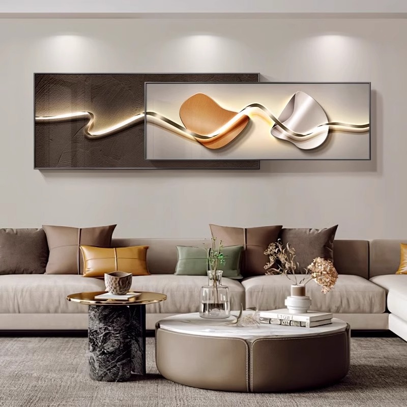 石来运转客厅装饰画现代轻奢沙发背景墙叠加挂画高档大气抽象壁画