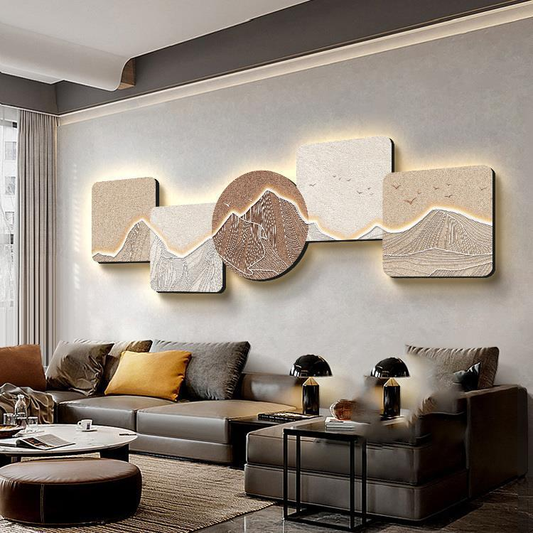 现代轻奢沙发背景墙装饰画极简抽象高档玄幻2024新款灯画客厅挂画