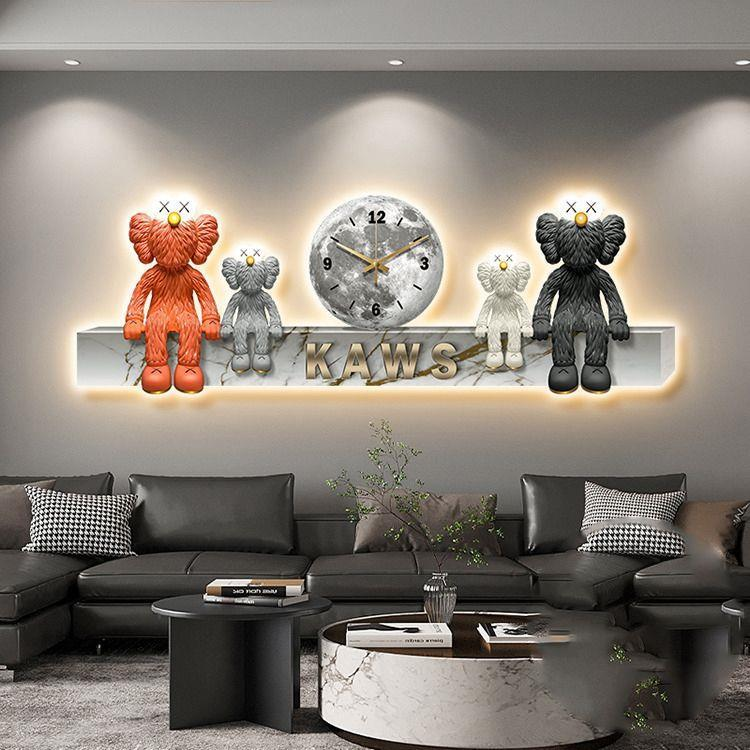 客厅装饰画暴力熊轻奢led灯画沙发背景墙挂画床头钟表儿童房壁画