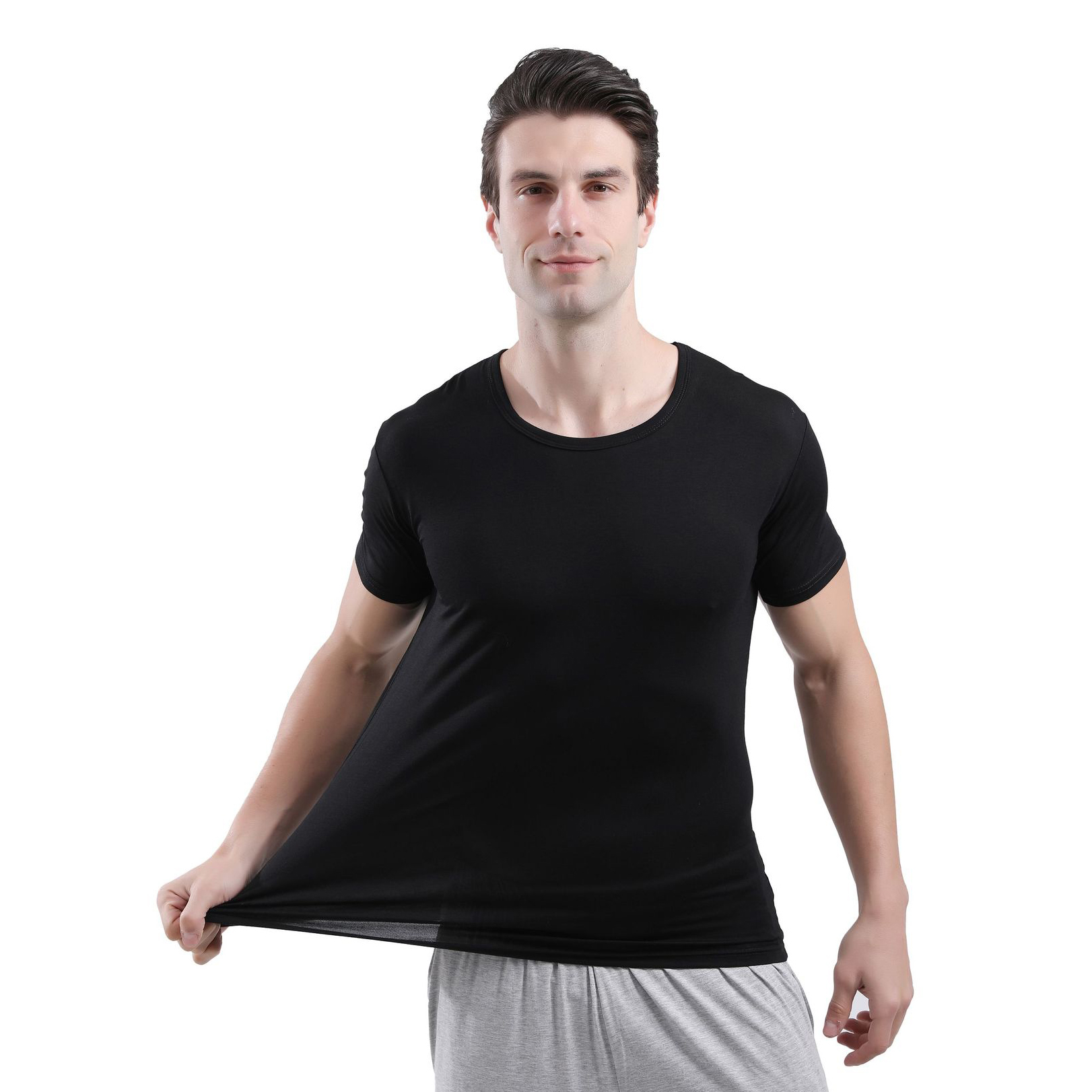 夏季新薄款高弹力加肥大码棉宽松软软休闲家居圆领短袖T恤