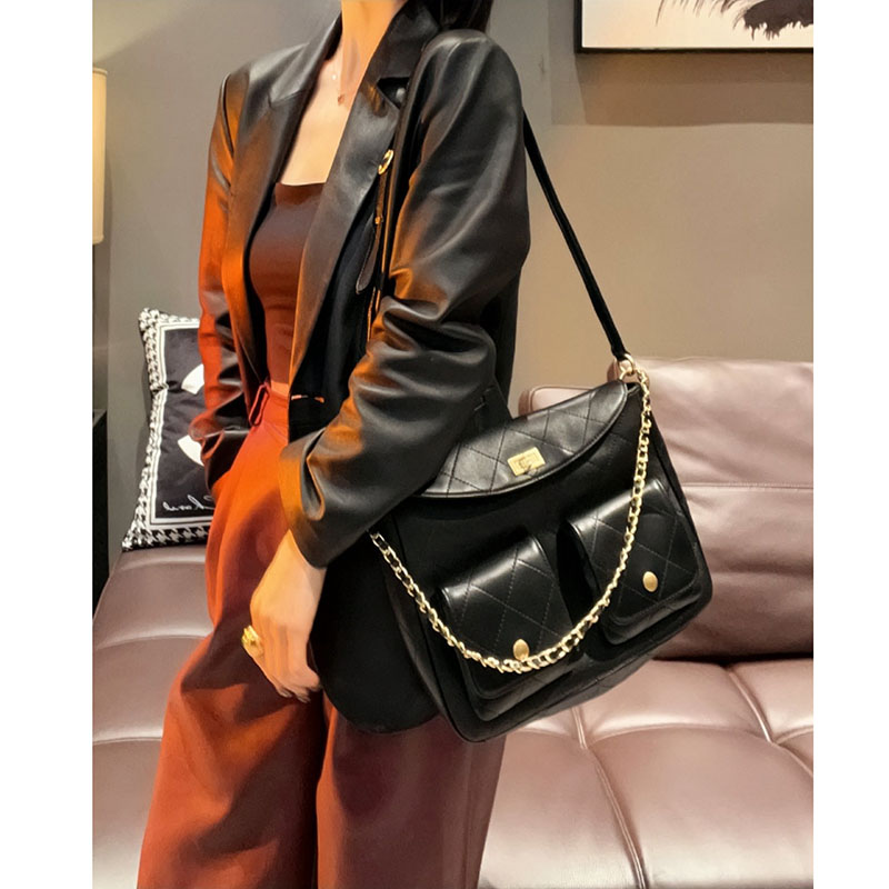 真皮包包女2024新款嬉皮hobo包菱格链条单肩斜跨邮差包高级感洋气