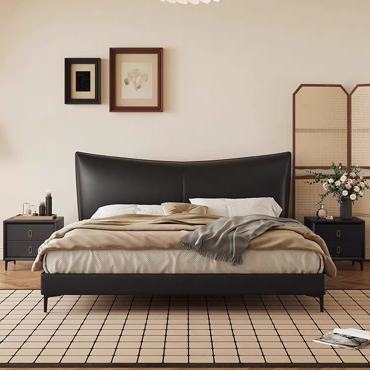 定制专拍链接真皮落地卧室床奶油风白色双人床别墅大床主卧轻奢床