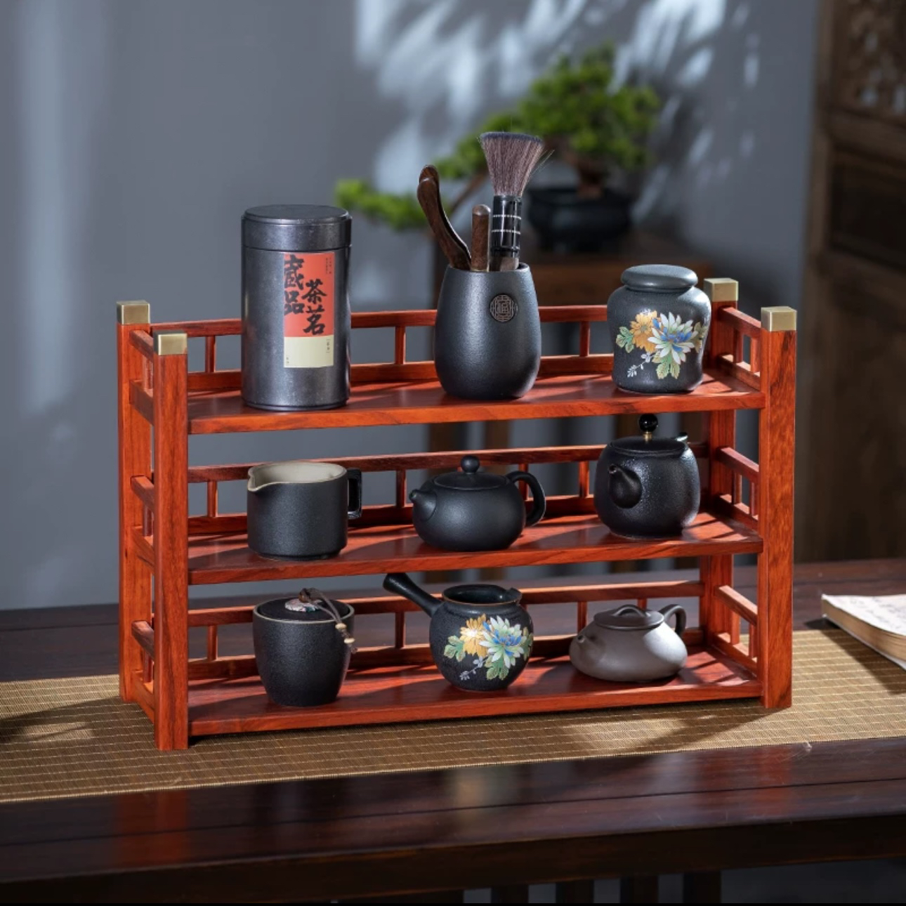 茶杯架茶壶架茶具收纳架博古架桌面茶器茶杯架实木紫砂壶摆放架子